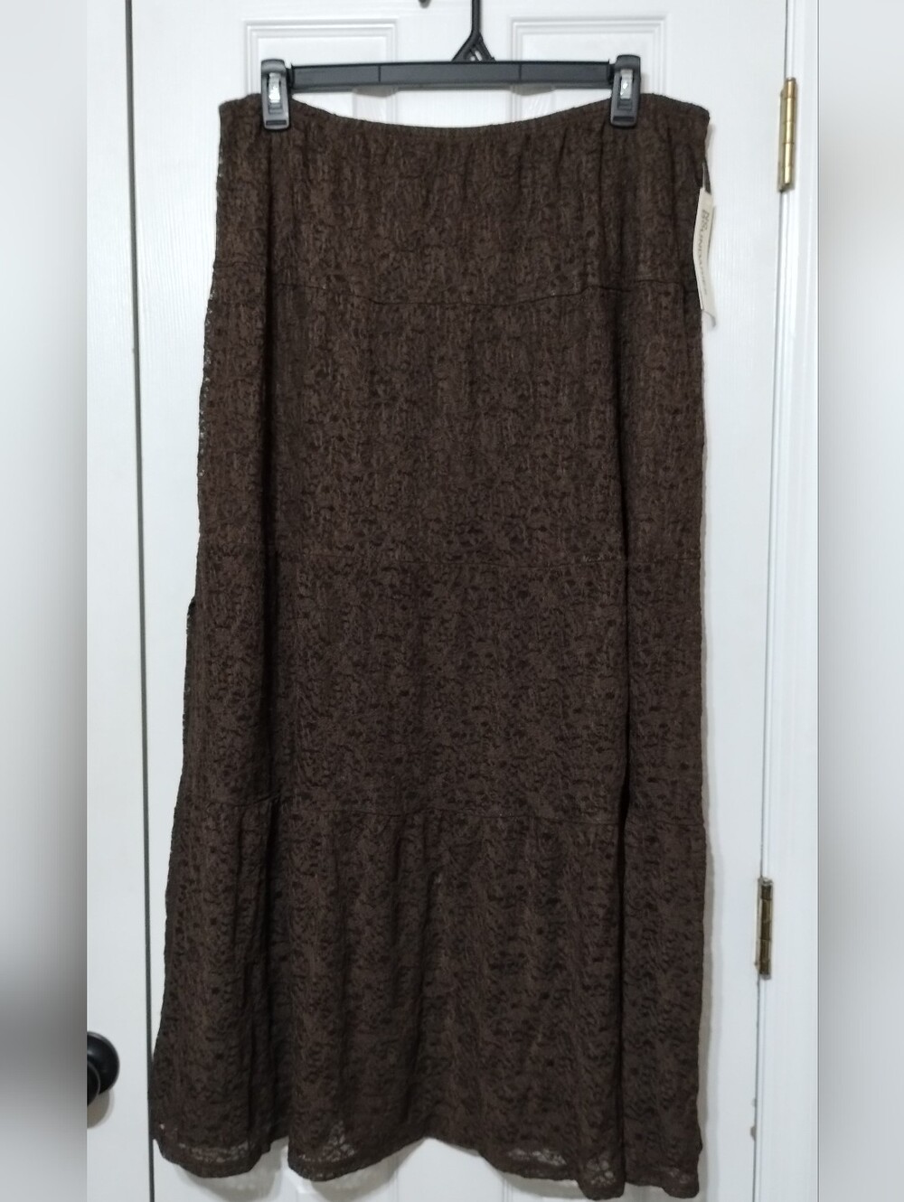 No Boundaries Size XXL Lace Tiered Maxi Skirt w/ Side Slit in Bitter Chocolate